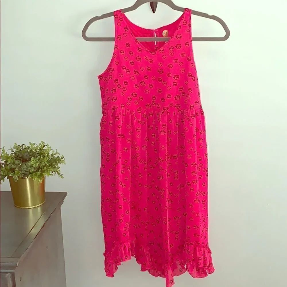 Total Girl | Girl’s pink sleeveless heart and kitty print ruffle hem dress 14